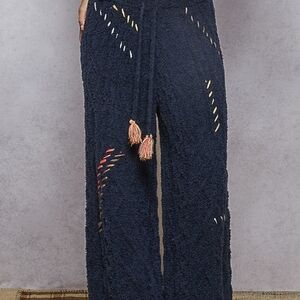 018 🎀🛍️ POL The Moor 1  Knit Pants Wide Leg Textured In Indigo